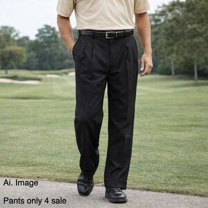 Savane Golf Dress Pants 36x32 Black Pleated Cuffed Cotton Lycra NWT Country Club